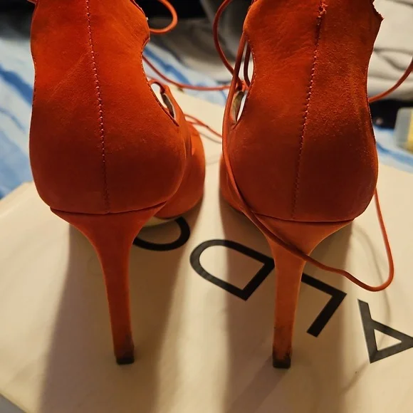 Size 6, ALDO Burnt Orange Lace Up 4inch Sandal - Picture 3 of 4